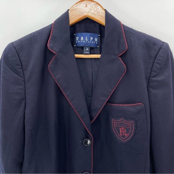 Ralph Ralph Lauren Vintage Crested Wool Navy Blue Maroon Details Rare Blazer 8 - Picture 2 of 9
